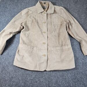 ST. John's Bay Beige Button Up‎ Suede 100% Leather Jacket Women Large L